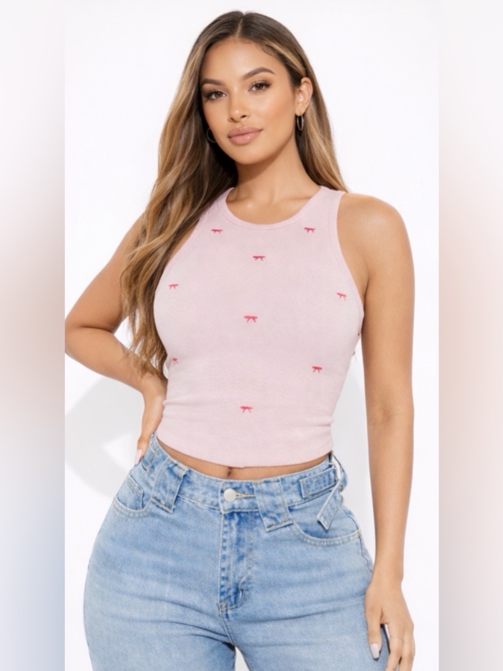 Sleeveless Pink Ribbed Crop Tank Top - Unknown Brand